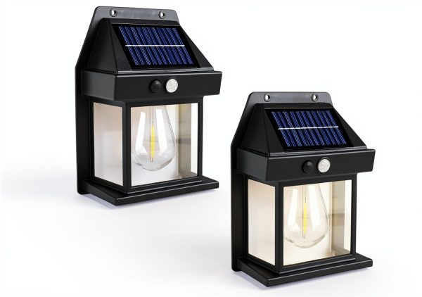 Solar Wall Lights Outdoor PEAKPLUS 2 Pack Black Motion Sensor Light-0